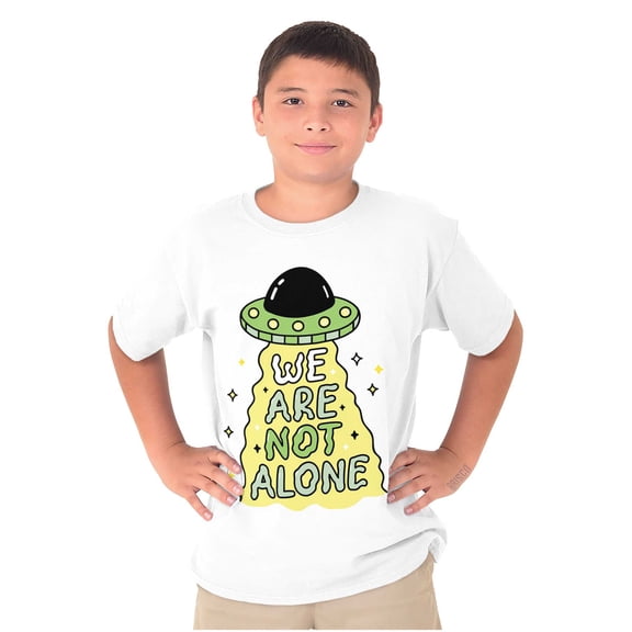 Funny Alien UFO We Are Not Alone Crewneck T Shirts Boy Girl Teen Brisco Brands S