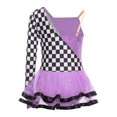 thumbnail image 4 of YiZYiF Race Car Driver Tutu Dress For Girls Long Sleeve Checkered Racer Jumpsuit Racing Unitard Purple 10, 4 of 5