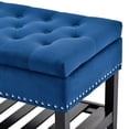 thumbnail image 3 of Benzara Storage Bench with Button Tufted Flip Top and Slatted Shelf, Blue, 3 of 5