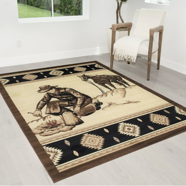 Handcraft Rugs Cabin Rug Lodge, Cabin Nature and Animals Area Rug Modern Southwestern Design