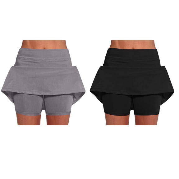 JIUKE Skorts for Women Belly Control High Waisted Athletic Tennis Skirts 2 in 1 Solid Color Tight Shorts 2 Pack