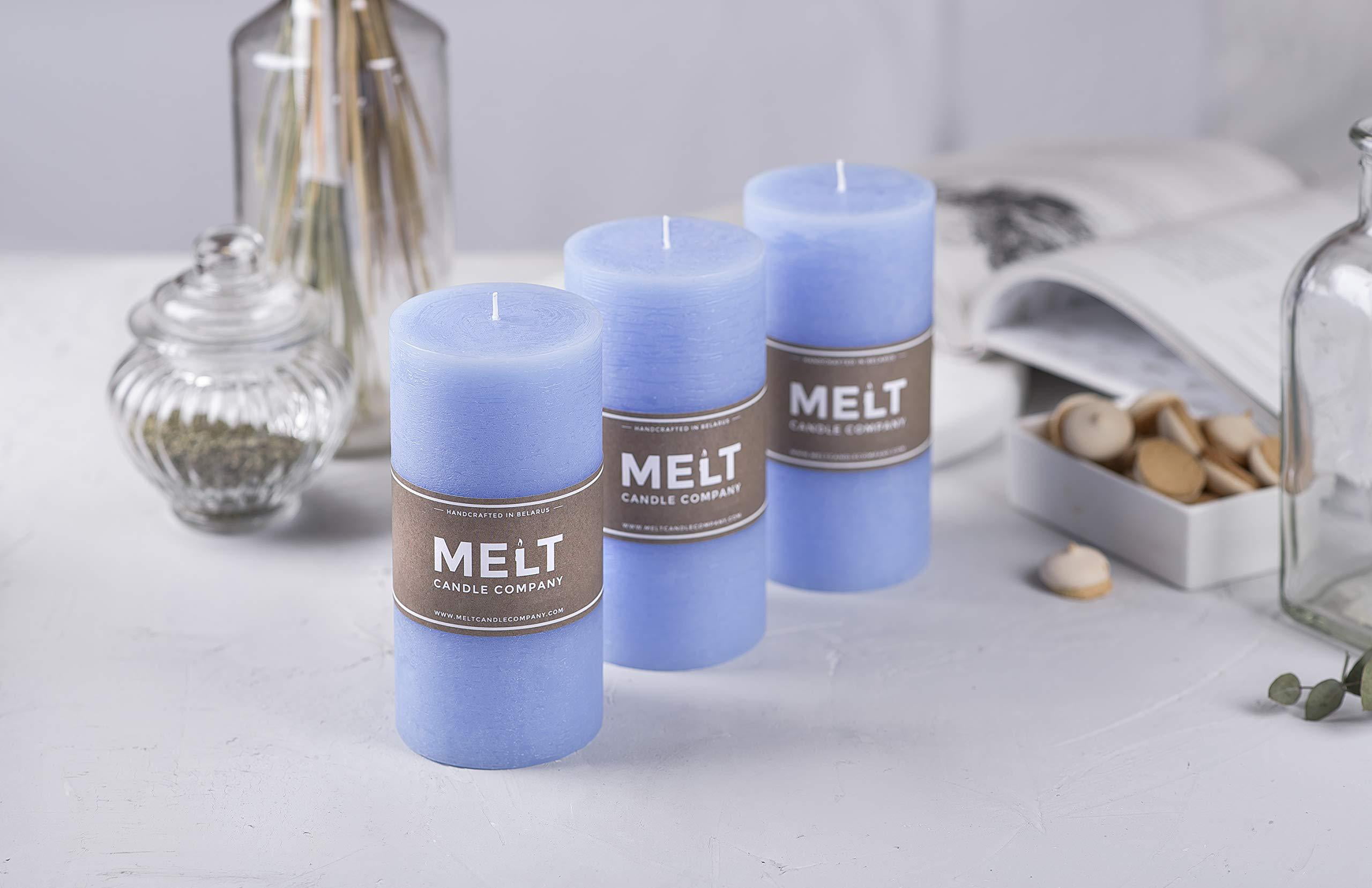 Blue Pillar Candles Set of 3 3" x 6" Unscented Dripless for Weddings Home Dec... 
