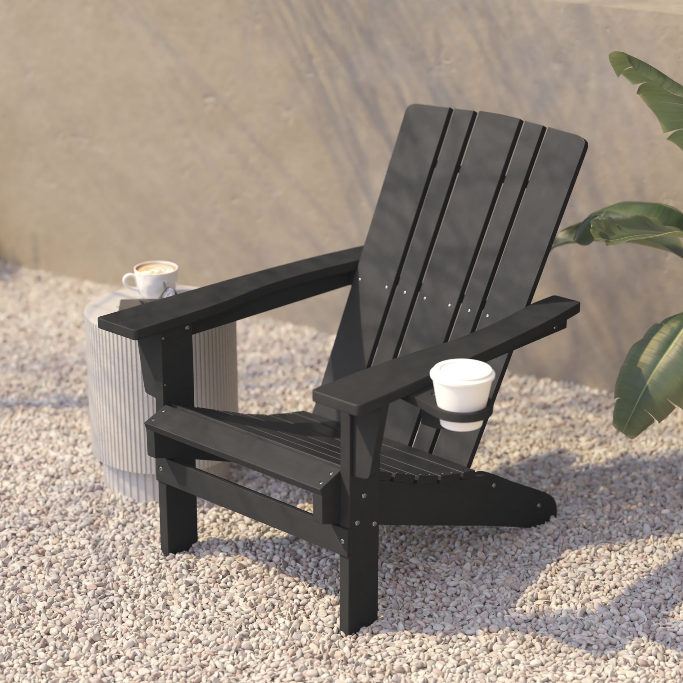 BizChair Adirondack Chair with Cup Holder, Weather Resistant HDPE Adirondack Chair in Gray