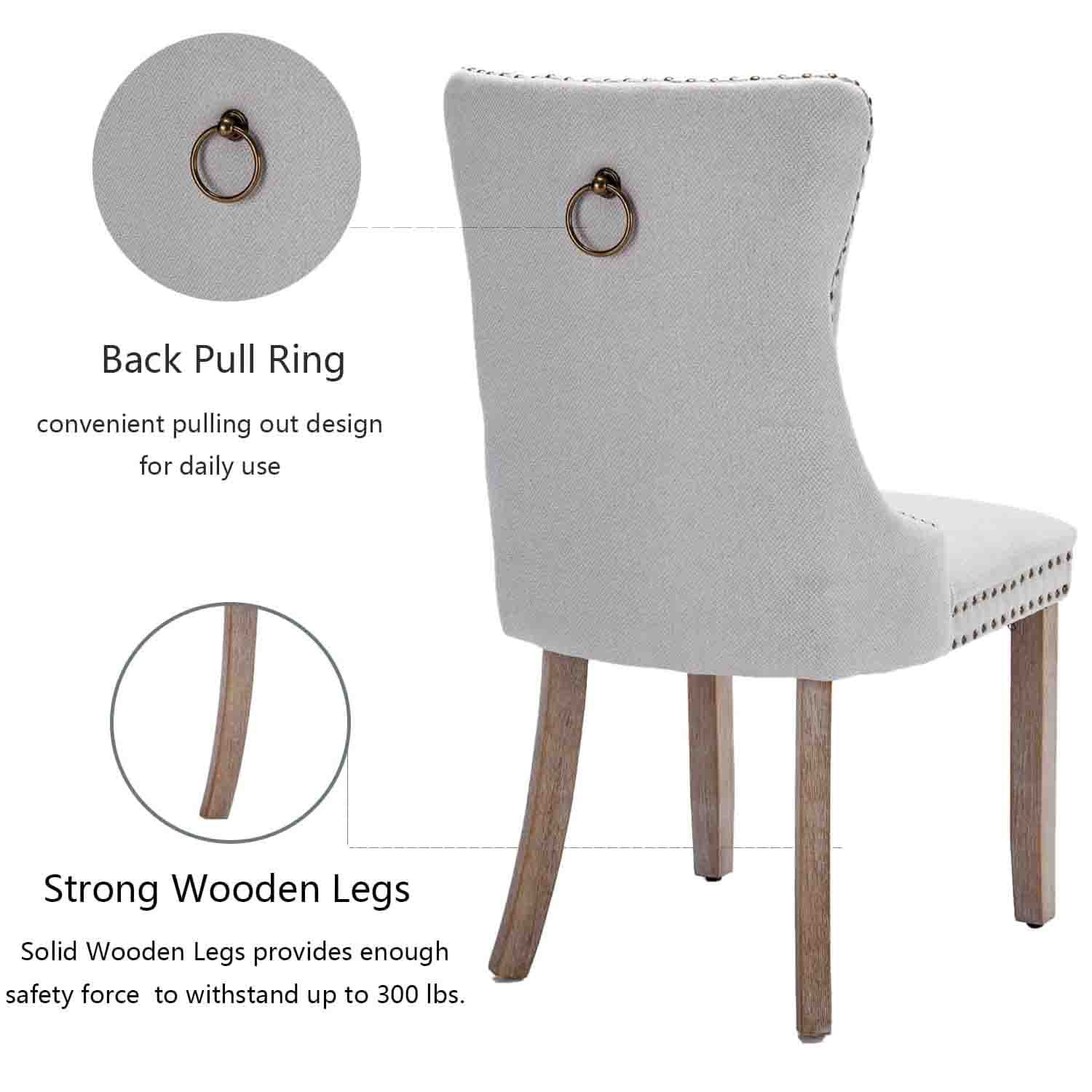 Gewnee Linen Fabric Upholstered Dining Chairs Set of 2 with Rubber Wood Legs,Beige