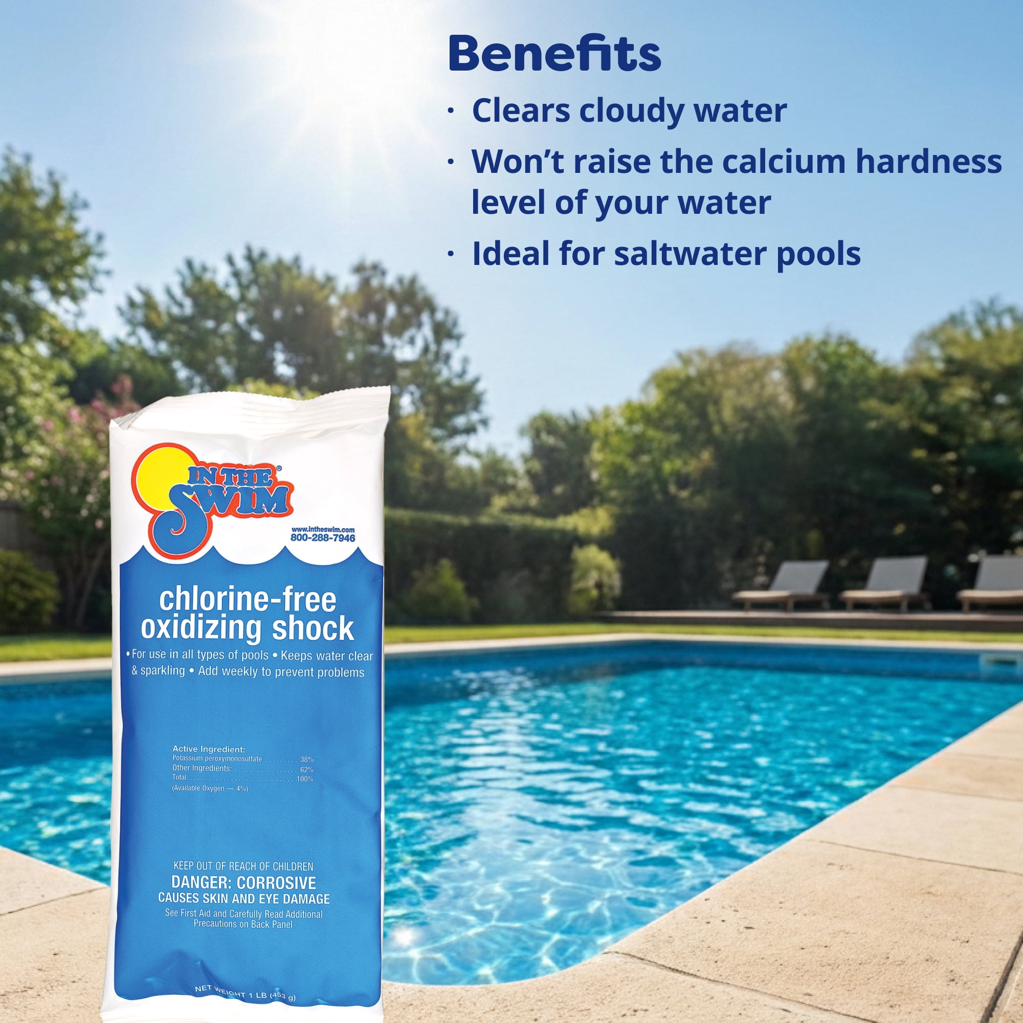 In The Swim Chlorine-Free Pool Shock – Quick Dissolving, Fast-Acting, Shock-Oxidizer for Swimming Pools and Spas - 6 x 1 Pound Bags Y8205