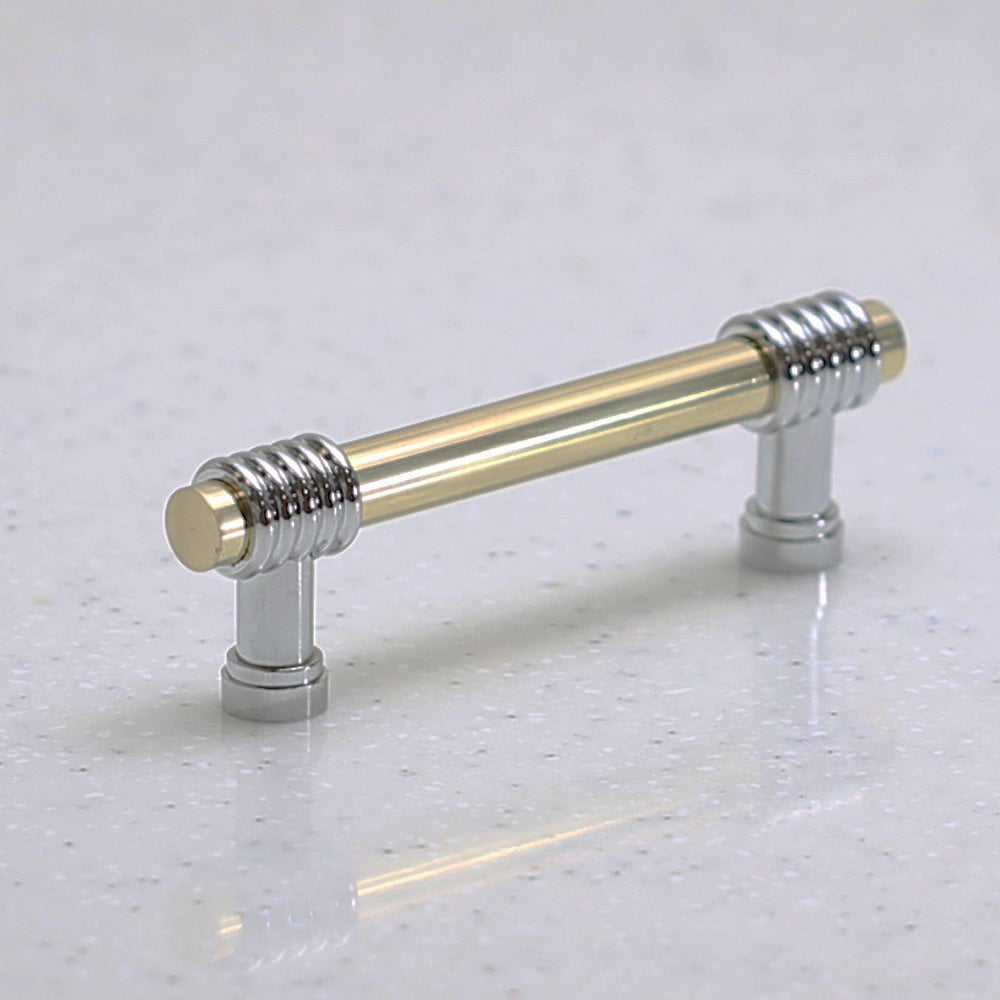 Polished Brass and Polished Chrome Cabinet Pull Handle - 3&amp;quot; Home Centers, 4&amp;quot; Overall Length, 1&amp;quot; Height