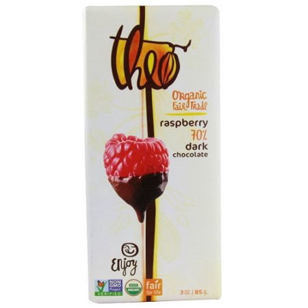 (2-Pack) Theo Chocolate Organic 70% Dark Chocolate Bar Raspberry 3 oz -