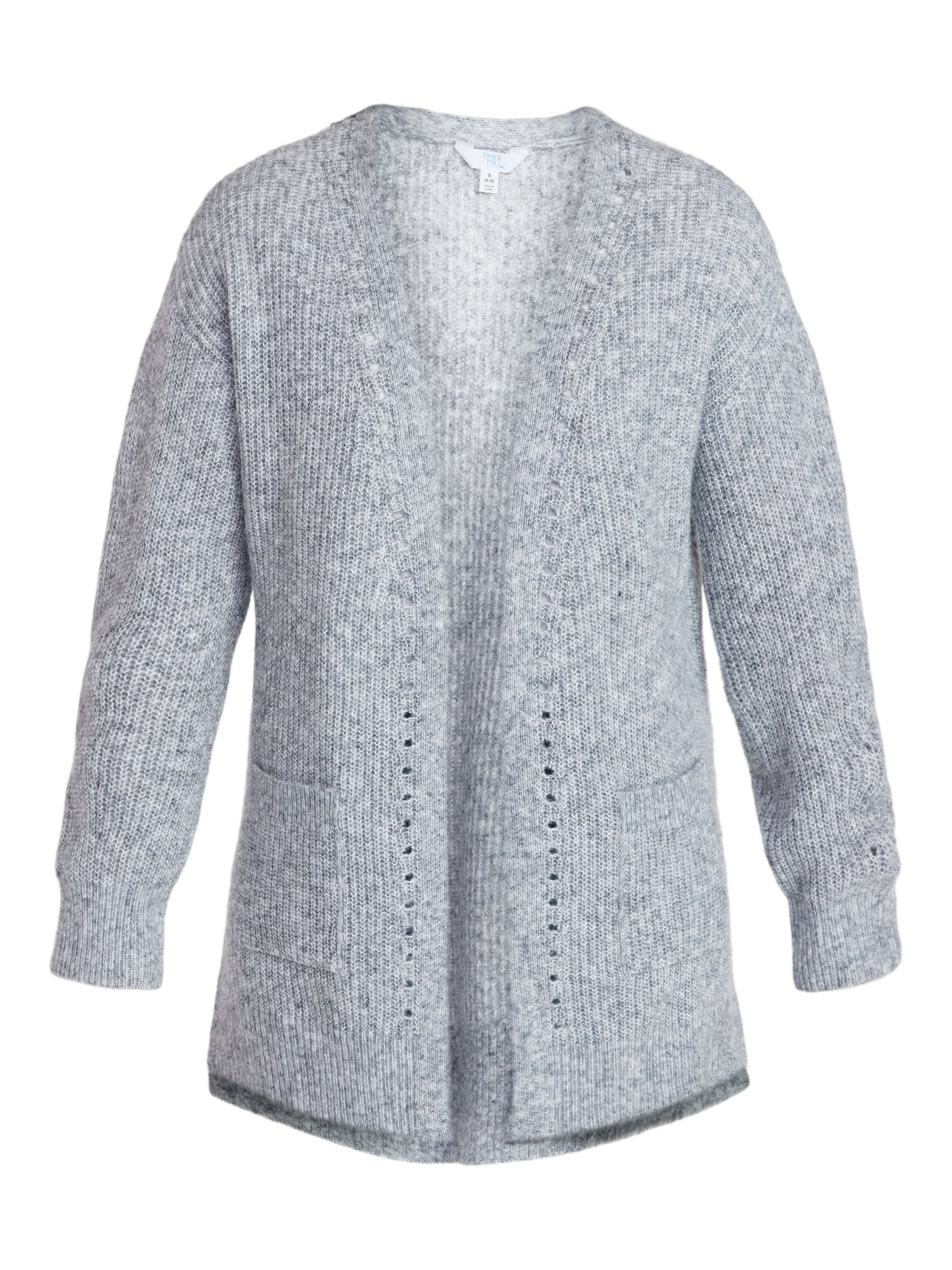 Time and Tru Women's Open Front Cardigan Sweater with Long Sleeves, Sizes XS-XXXL