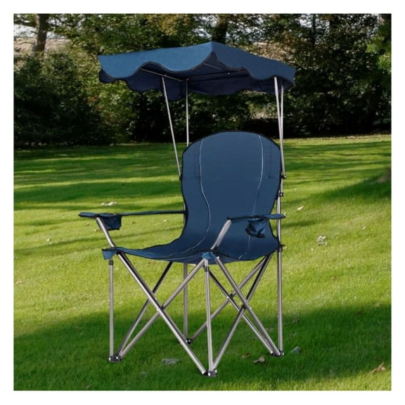 Folding Beach Chair with Canopy & Cup Holders - Portable Outdoor Camping Chair - Blue/Red - 265 lbs Capacity