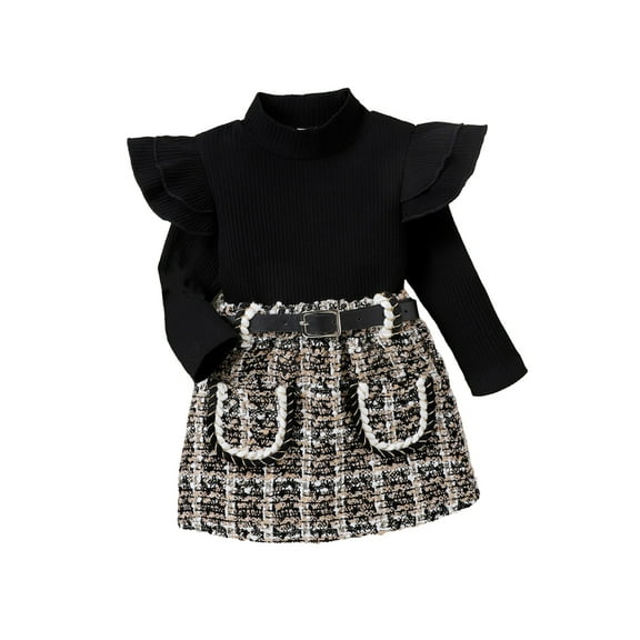 LYMAYTER Girls for Kids Dress Outfits 3PCS Toddler Crewneck Long Sleeve Tops Little Fragrant Wind Skirt Hat Set 6 Months-5 Years