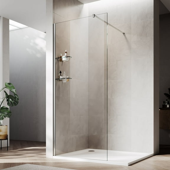 Sunny Shower Clear Shower Door 36x74 Inch Silver Anodized Glossy Aluminum Frame With Storage Rack