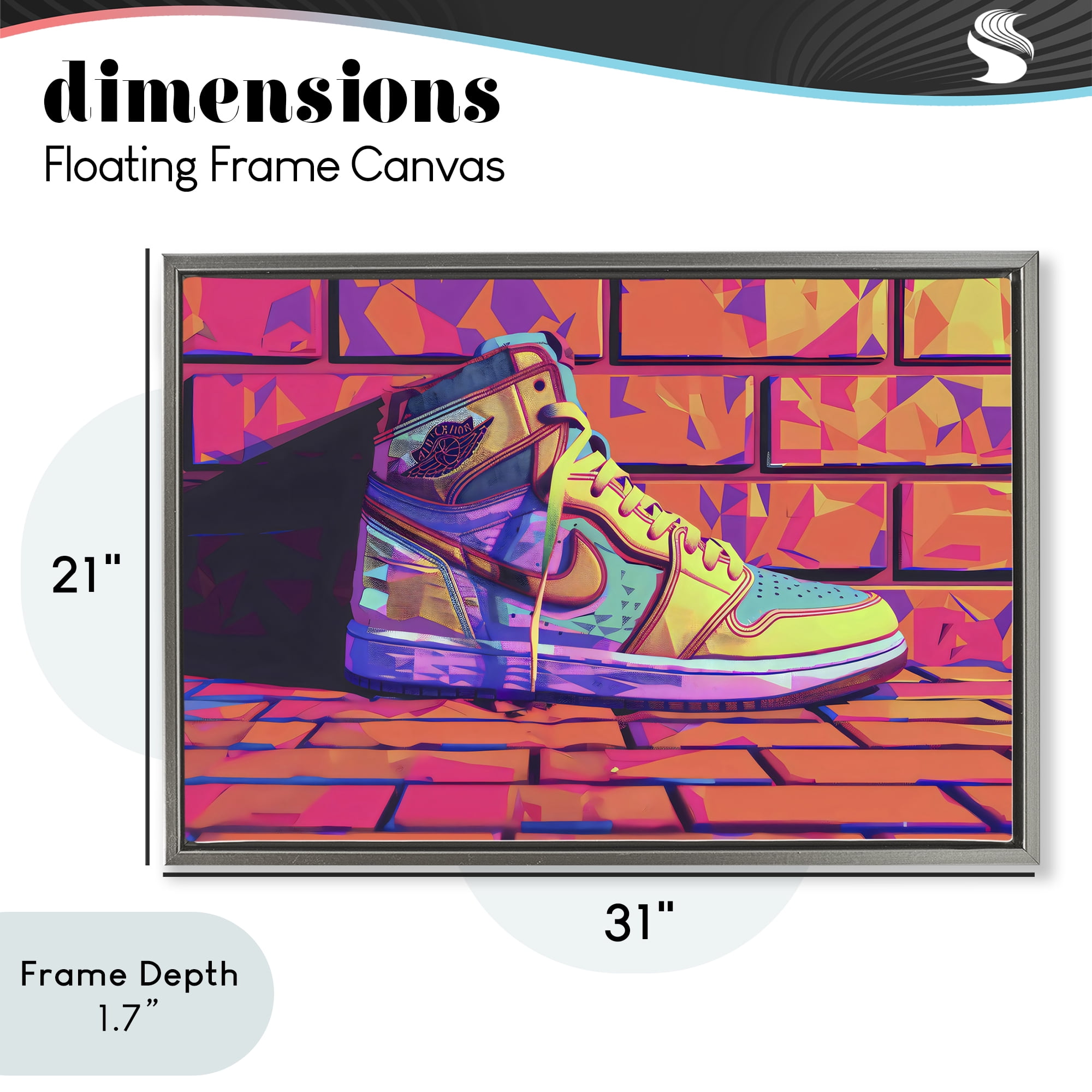 Stupell Industries Sneaker with Vibrant Geometric Hues Gray Framed Floater Canvas Wall Art, design by Creative Studio