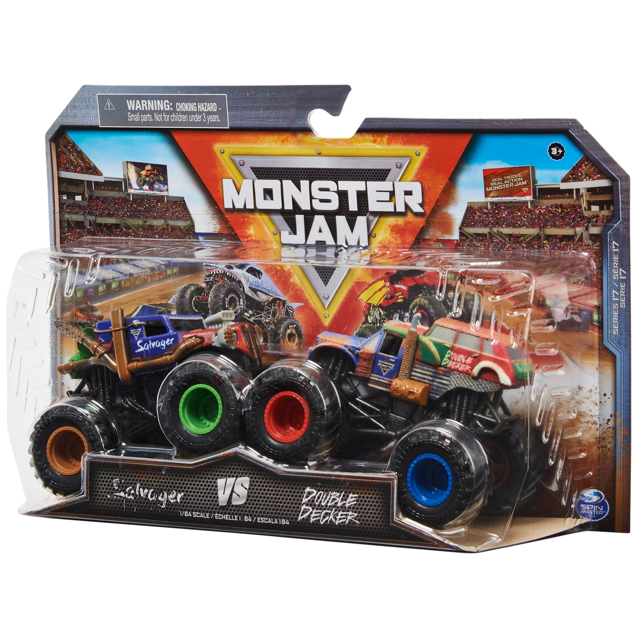 Monster Jam 1:64 Salvager Vs. Double Decker Monster Trucks
