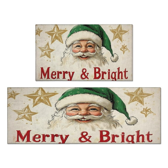 Set of 2 Christmas Kitchen Rugs Gingerbread Man Pine Tree Gnomes Short Kitchen Runner Non Skid Kitchen Rugs and Matsfor Bath Cooking (47x17 30x17 inches)