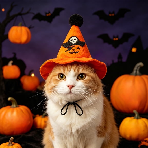 FEOLGEHLY Adjustable Halloween Dog Hat Cat Witch Hat, Halloween Fall Decorations, Soft Pumpkin Style Festive Accessory Costume, Elastic Pet Cosplay Party Photo Prop for Small Medium Dogs and Cats