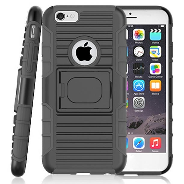 Nakedcellphone Black Grip Ring Case Cover Belt Clip Holster Stand For Apple Iphone 6 6s Plus 5.5 Black
