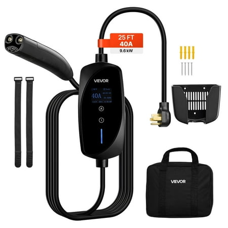 VEVOR Level 2 Tesla Charger, 40 Amp Adjustable Current, 240V Portable Home Electric Car EV Charger with 25 ft Charging Cable, NEMA 14-50P Plug, LCD Display, NACS Connector, for Tesla Model Y/X/3/S