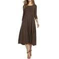 thumbnail image 2 of Nlife Women Round Neck 3/4 Sleeve Swing Midi Dress, 2 of 4