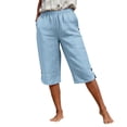 thumbnail image 5 of Women's Casual Summer Knee Length Pants Breathable Elastic Waist Loose Fit with Pockets by Yigetop Sky Blue M, 5 of 7