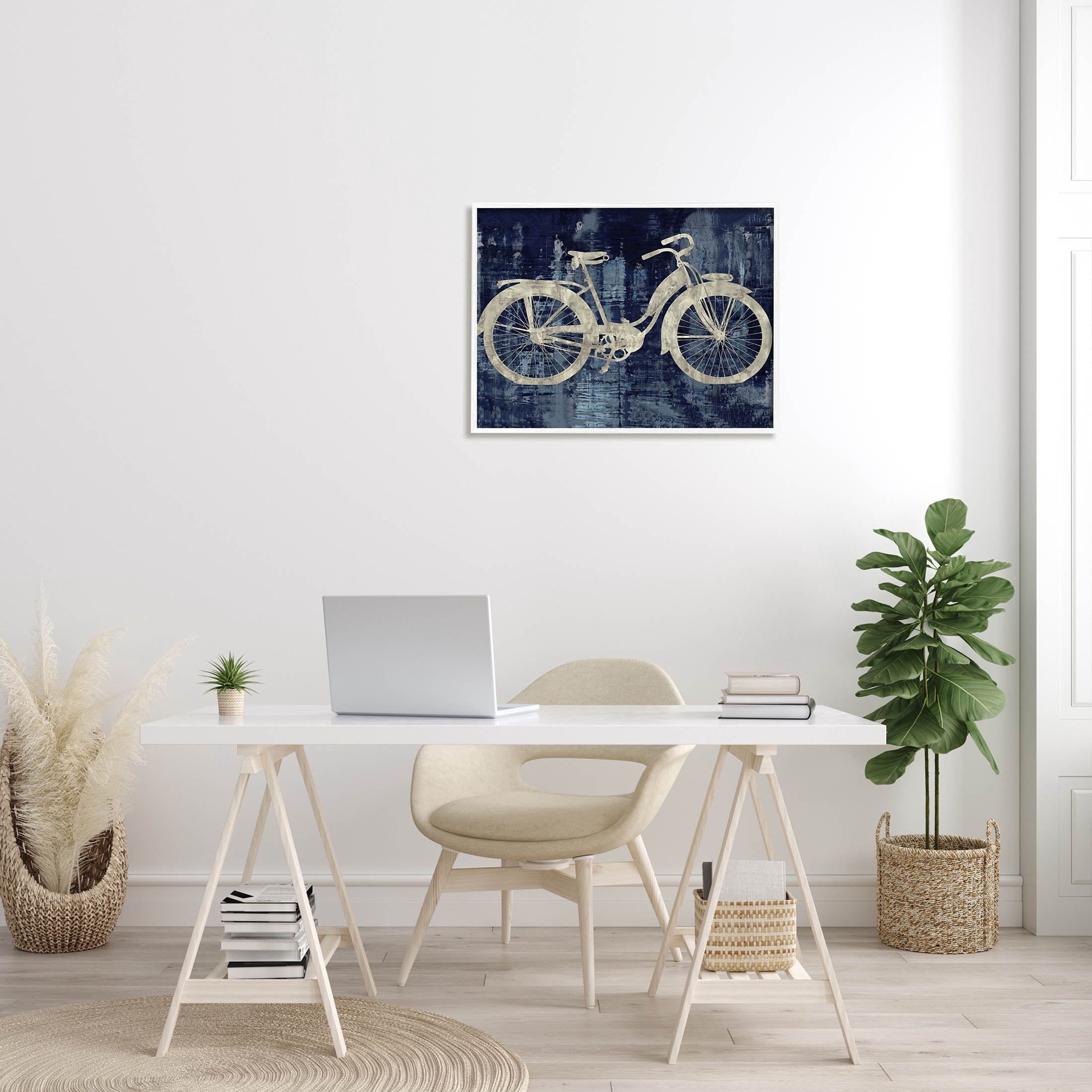 Rustic Bicycle Brushed Silhouette Transportation Graphic Art White Framed Art Print Wall Art