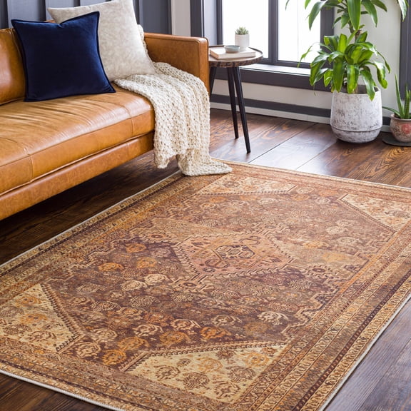 Hauteloom Tungao Living Room, Bedroom Machine Washable Area Rug - Traditional - Orange, Brown, Beige - 5'3" x 7'3"