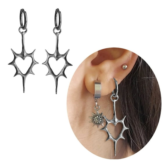 AOOOWER Gothic Dangle Earrings Simple Punk Thorn Heart Hoop Drop Earrings Jewelry