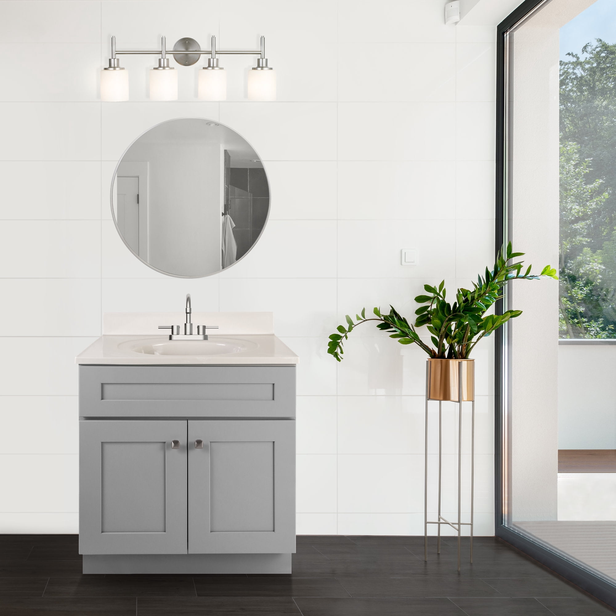 Design House 597682 Brookings Shaker 2-Door Bathroom Vanity with Cultured Marble 4 inch Centerset White on White Top, Unassembled, 31x22, Gray