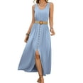 thumbnail image 1 of Robes d'Été pour Femmes Sans Manches à Boutons Taille Décontractée Ligne A Évasée Robe Midi Robe d'Été Bleu Clair TG, 1 of 7