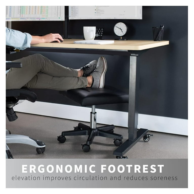 Under Desk Black Adjustable Foot Stool With Wheels, Footrest
