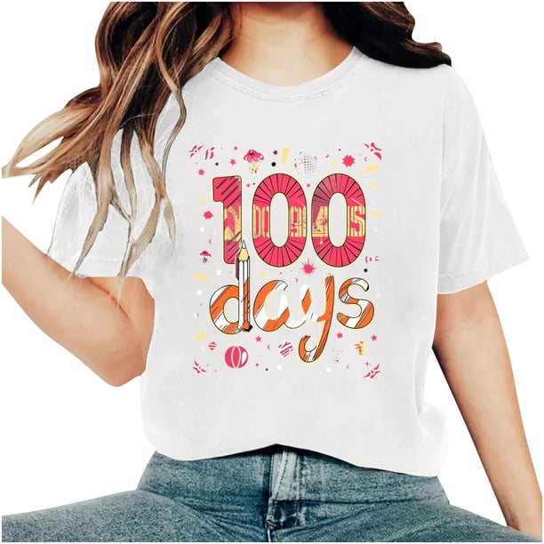 Camisetas de Cuello de Tripulación de Manga Corta para Mujeres Carta Impresa Camiseta 95% Poliéster 5% Spandex, Manga Corta Cuello Redondo Top Casual para Diario
