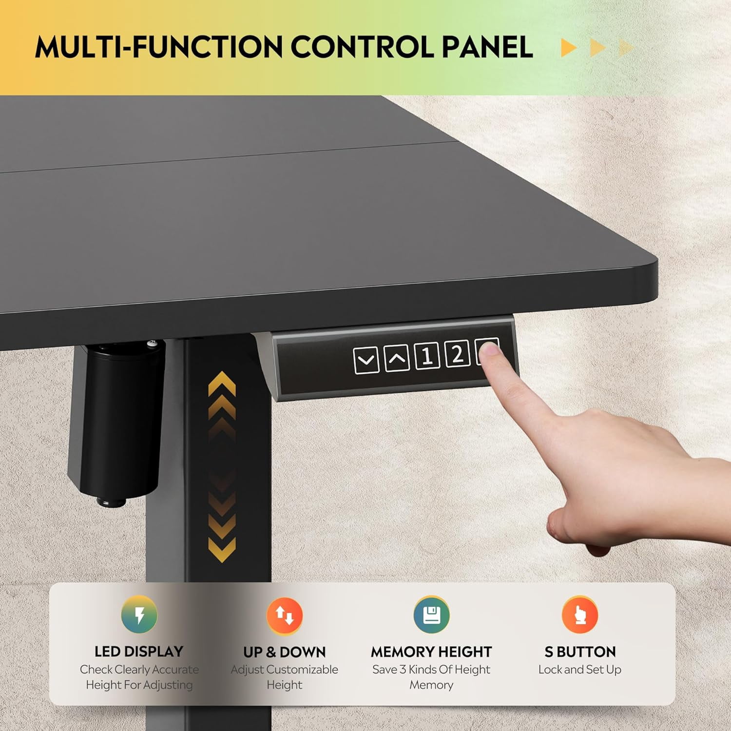 MorandiMal 48 Inch Electric Standing Desk, 3 Adjustable Height Stand up Desk for Home Office, Ergonomic Sit to Stand Desk with LED Touchscreen, Headphone Hook, 3 Memory Preset Computer Desk (Black)
