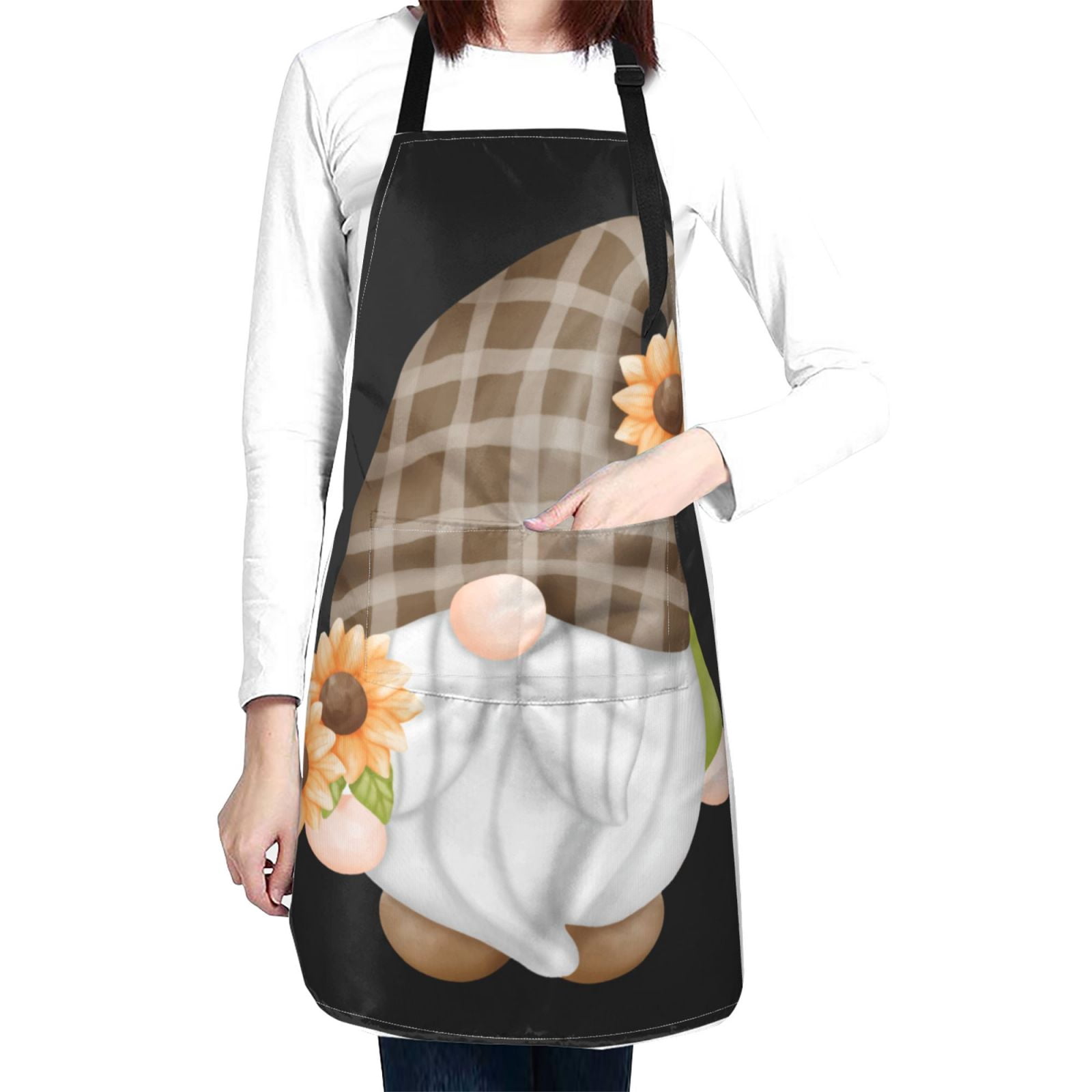 Kdxio Sunflower Gnomes 4 Apron with Pockets Adjustable Kitchen Aprons for Men Women Waterproof Aprons for Cooking,Drawing,Crafting, Baking Household Cleaning