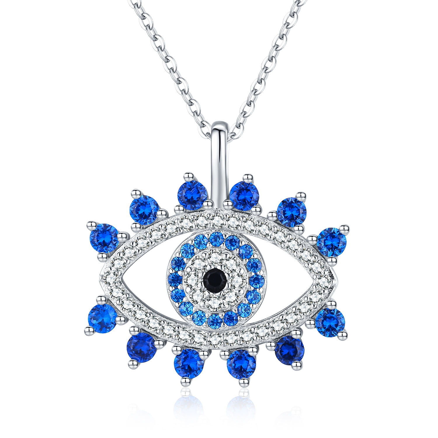 Coachuhhar Evil Eyes Necklace 925 Sterling Silver Blue Cubic Zirconia