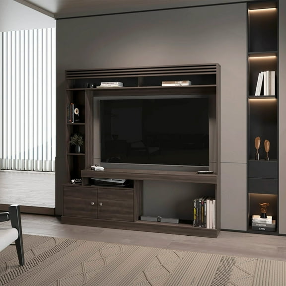 Miekor Furniture Stained Walnut Entertainment Center with 2-Door and Open Storage 17746