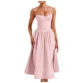 thumbnail image 1 of Women's Off-Shoulder Corset Midi Dress - Strapless Bustier, Flowy Pleated Hem, Elegant for Party & Wedding, 1 of 8