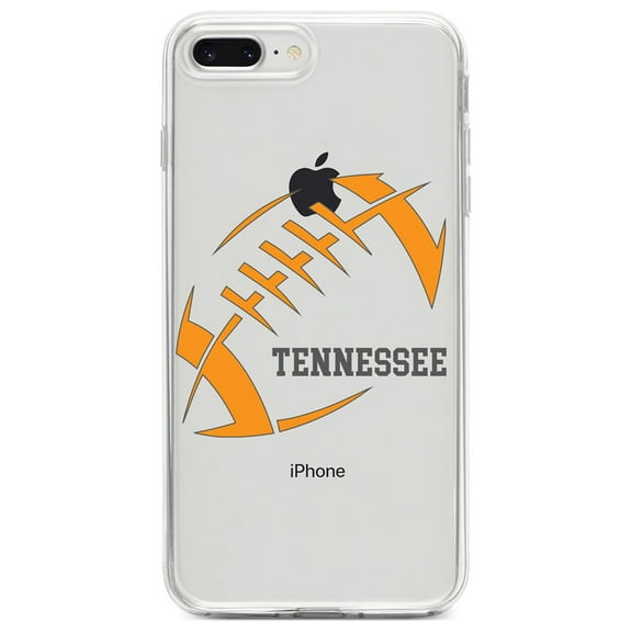 DistinctInk Clear Shockproof Hybrid Case for iPhone 7 PLUS / 8 PLUS (5.5" Screen) - TPU Bumper, Acrylic Back, Tempered Glass Screen Protector - Tennessee Football - Orange, Smokey