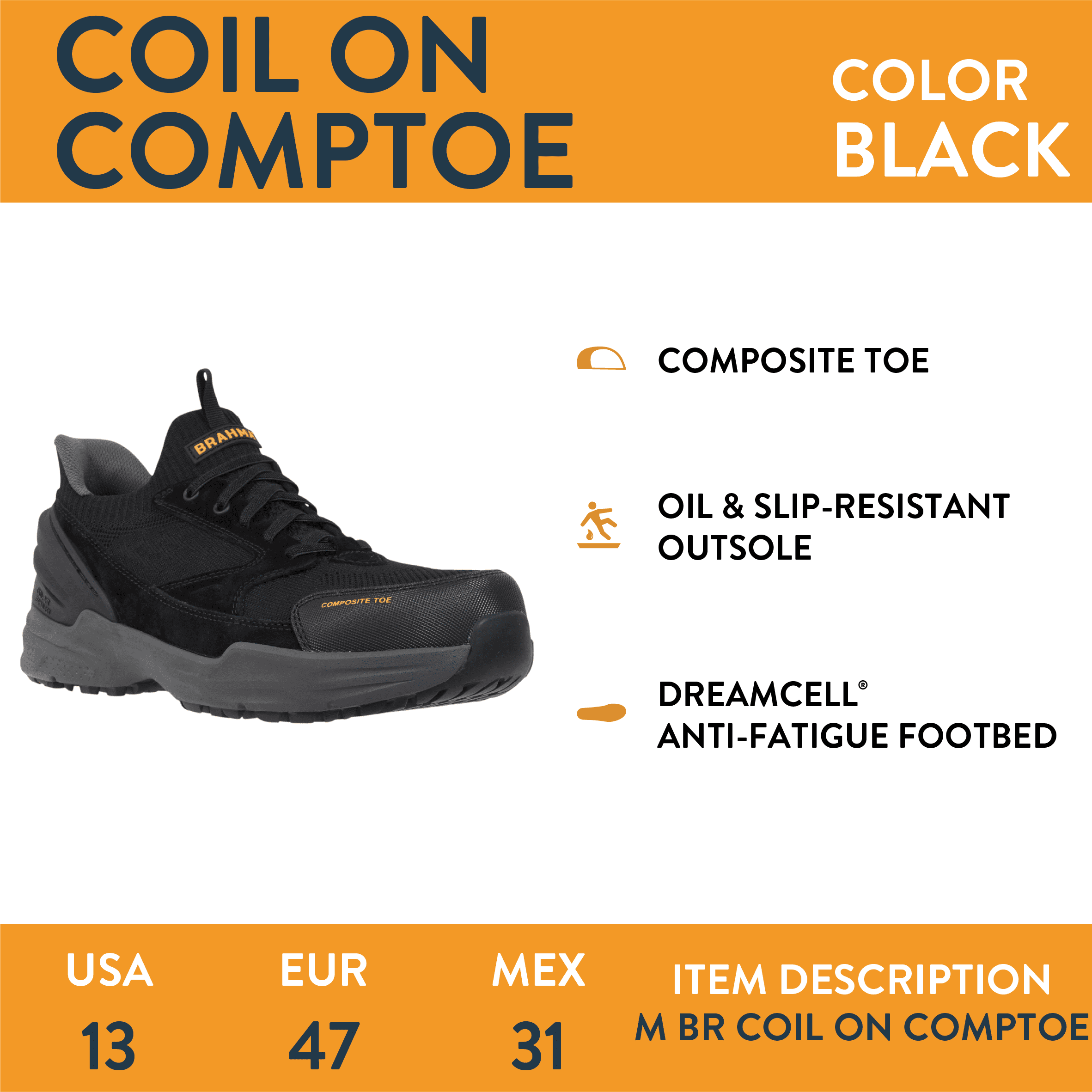 Brahma Men's Composite Toe Coil On Work Shoe
