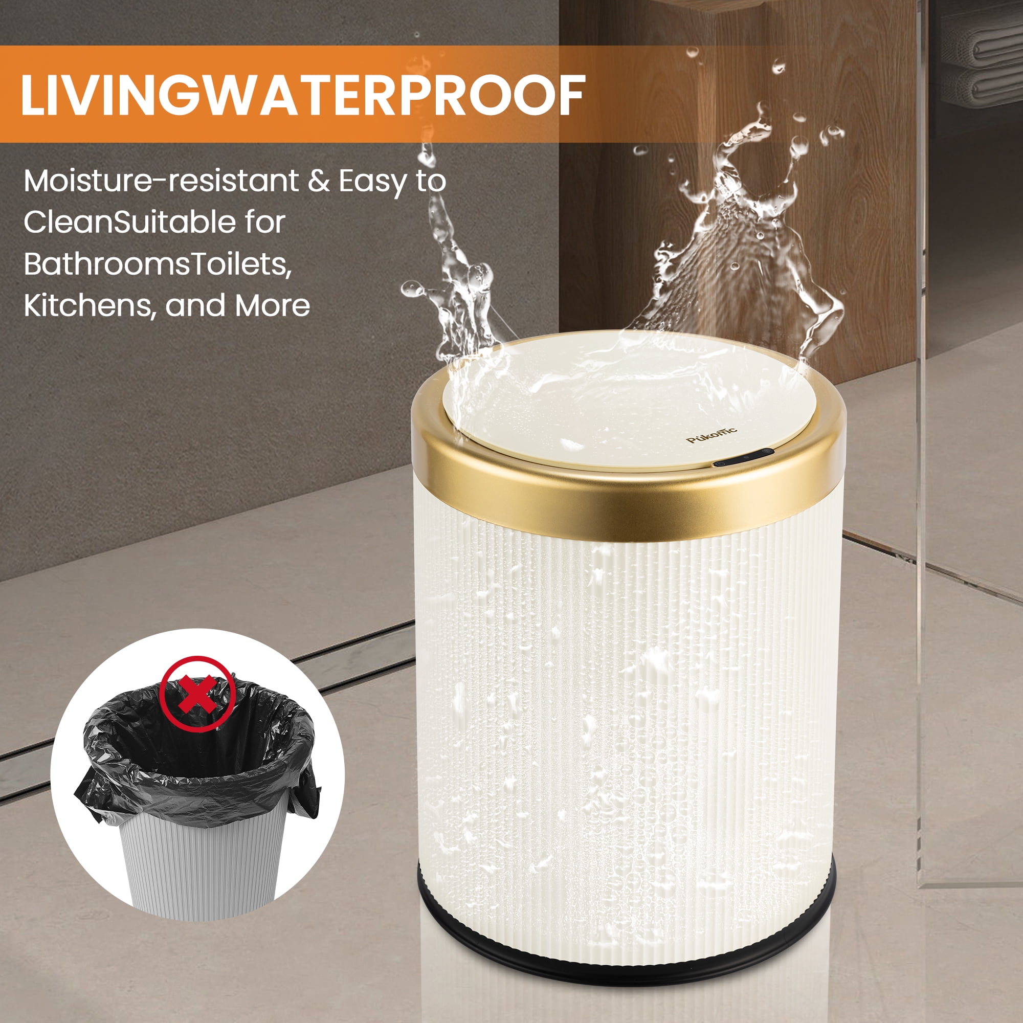 SUSTEAS 3.5 Gallon Motion Sensor Trash Can with Lid, Touchless Automatic Trash Bin for Kitchen and Bathroom