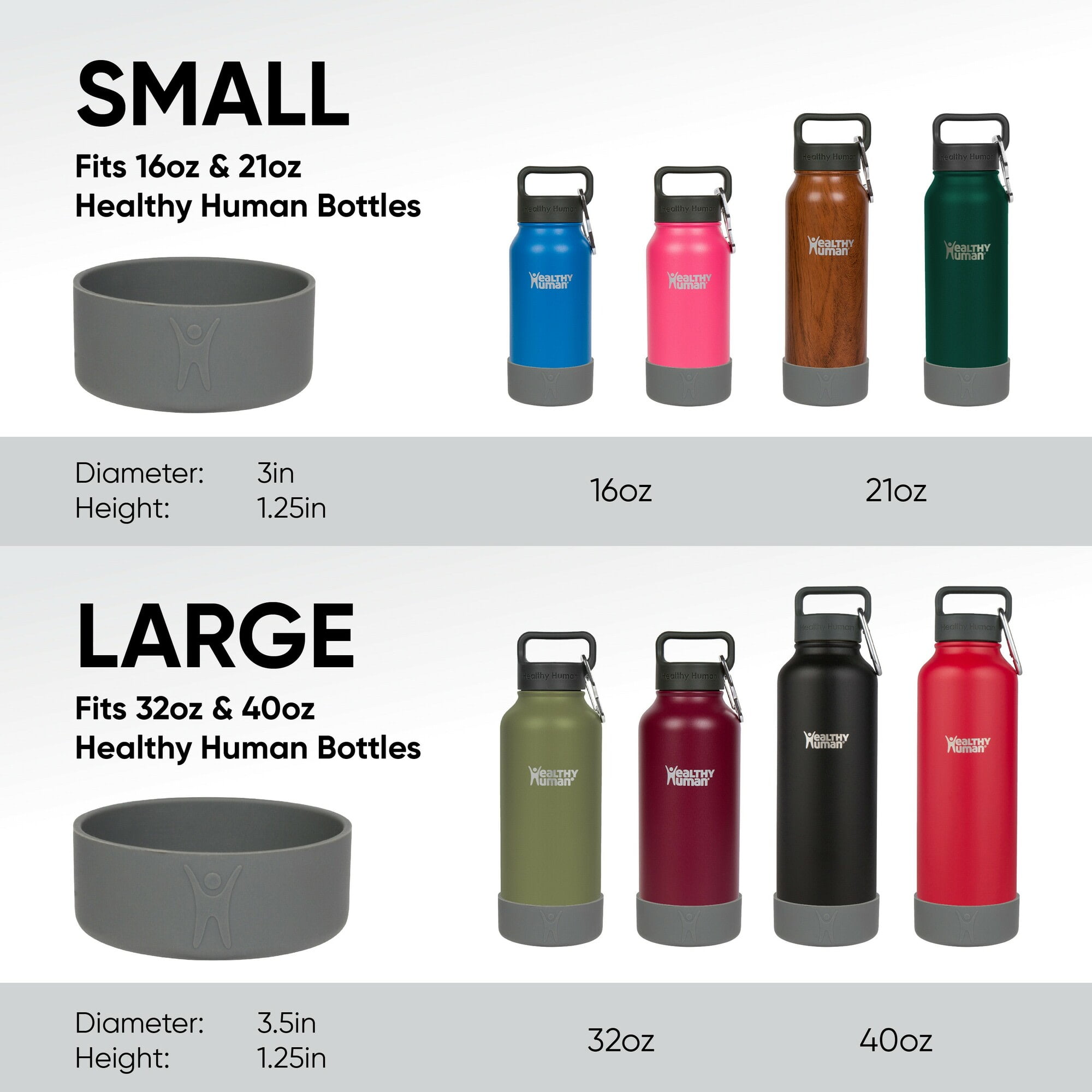 Healthy Human Protective Silicone Bumper Boots for Stein Bottles - Fits 16oz and 21oz Bottles. BPA Free Anti-Slip Bottom Silicone Sleeve Cover Boot, Gray
