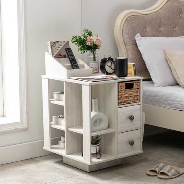 ChVans 24" Revolving End Table, Drawer End Table for Small Spaces