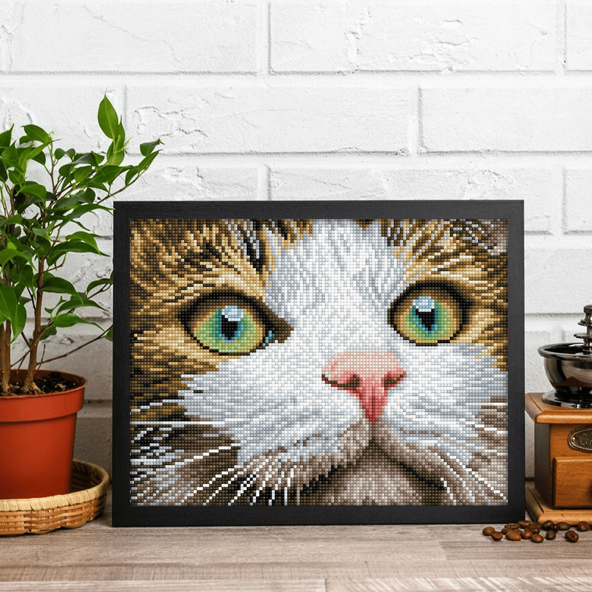 Diamond Dotz Green Eyed Beauty with Frame Cat  Diamond Painting Kits for Adults - Diamond Art Kits a Relaxing Creative Craft Kit with Dotz Gems 11"x14"