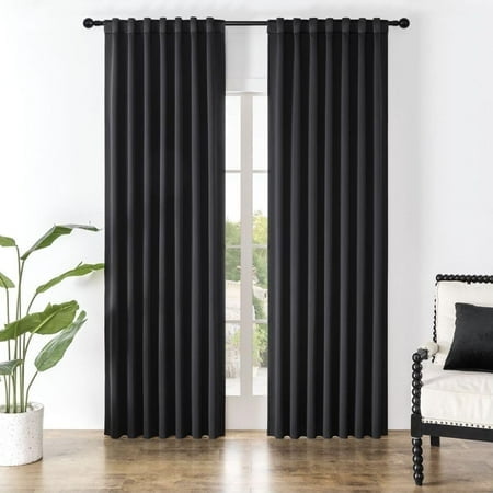 Joydeco Rideaux Occultants Noirs 96 Pouces de Long, Rideaux Occultants 96 Pouces de Longueur Ensemble de 2 Panneaux pour Chambre, Rideaux et Draperies Assombrissants pour Fenêtre de Salon (L37 X H96 Pouces, Noir)