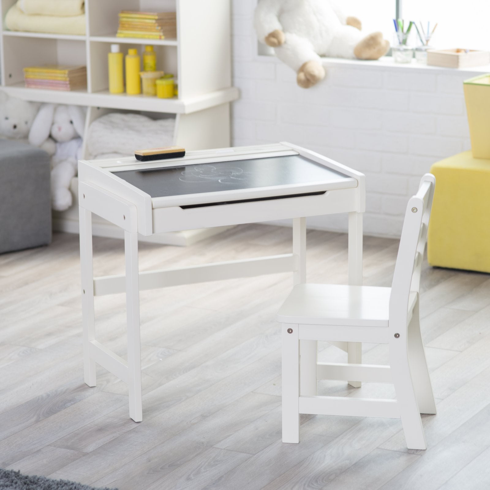 Lipper Chalkboard Storage Desk And Chair Set Vanilla Walmart
