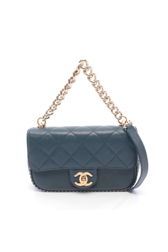 Pre-Owned Chanel Matelass Shoulder Bag/Handbag, Leather, Grained Calf Women's, Navy