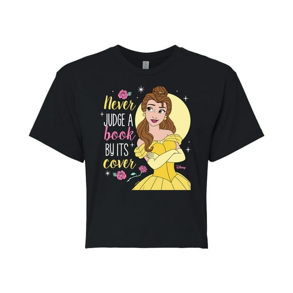 Disney Beauty & The Beast - Belle - Never Judge A Book By Its' Cover - Juniors Cropped Cotton Blend T-Shirt