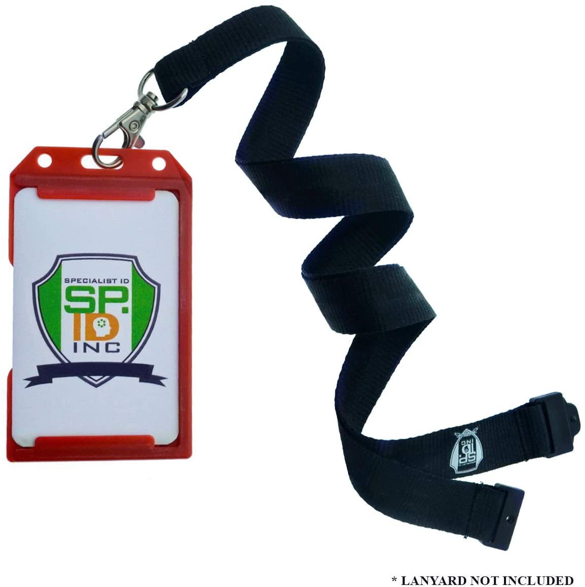 Bulk 50 Pack - Red Hard Plastic Badge Holder Vertical - Side Load 2 Card Protector - Multiple Card ID Badge Holders - Heavy Duty Rigid/Hard Plastic by Specialist ID (Red)