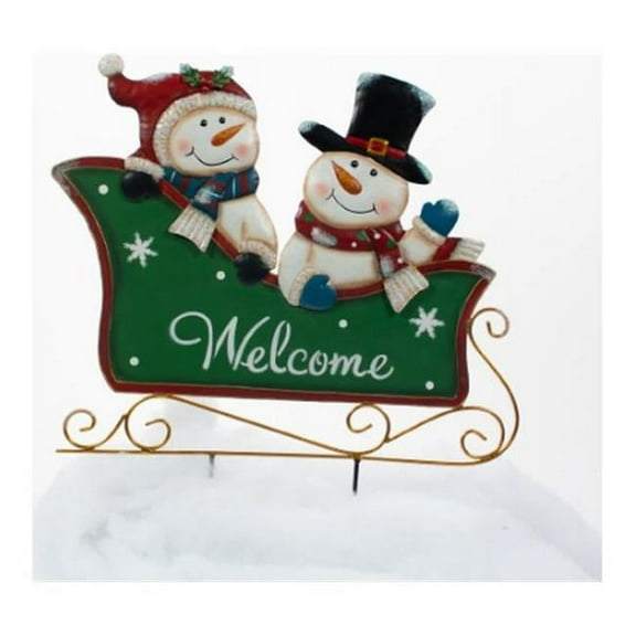 Good Tidings G48 MR181719X 29 in. Snowmen in Sleigh Yard Art Stake - Multi Color