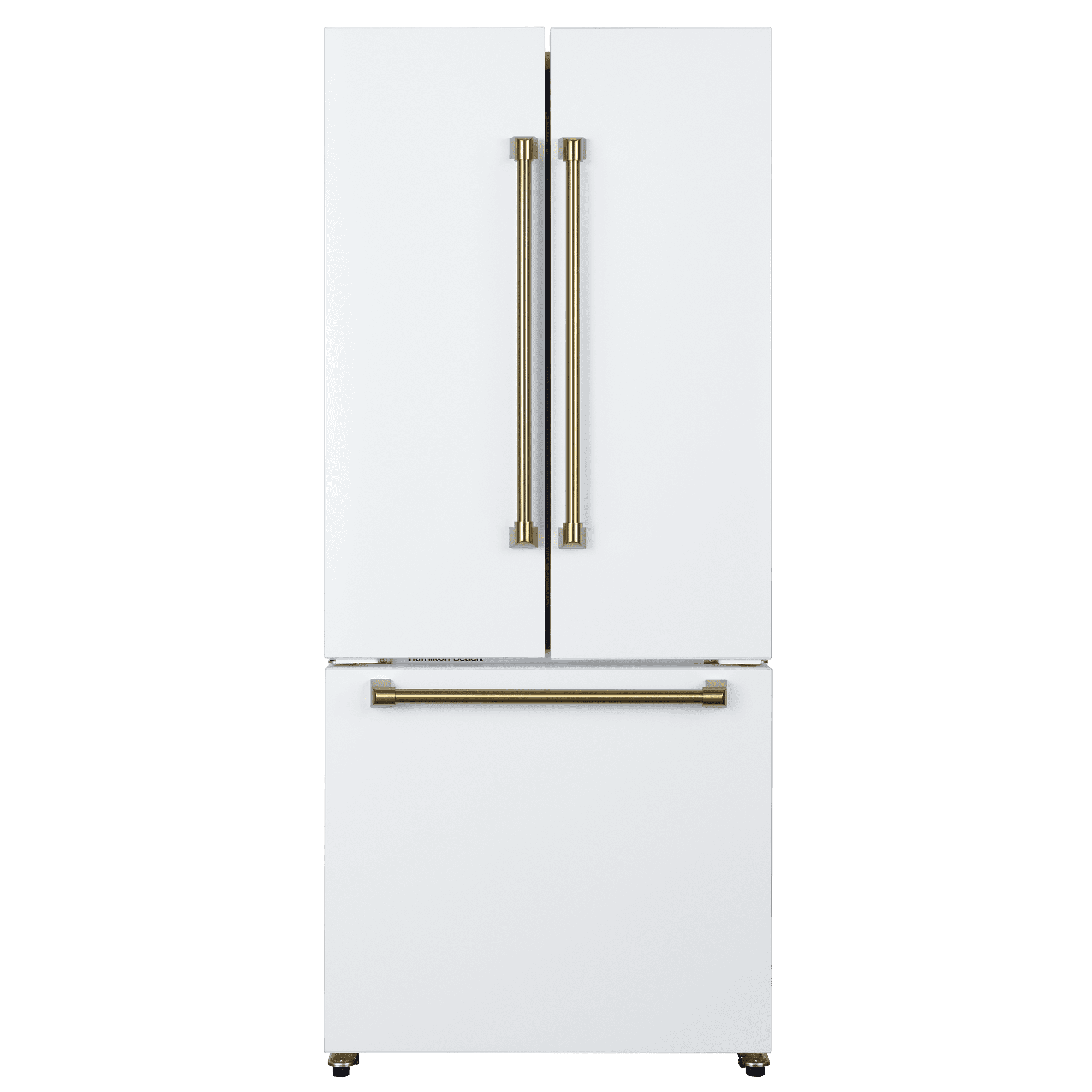 Hamilton Beach 17.7 Cu. ft. Frost Free French Door Refrigerator, Energy Star Rated Fridge with Inverter Compressor, LED Display, 6 Gallon Door Bins, Gold White