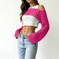 thumbnail image 5 of Womens Fishnet Crochet Crop Top Long Sleeve See Through Hollow Out Mesh Bikini Cover Ups Hot Pink S, 5 of 6