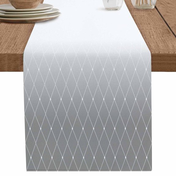 Modern Gradient Grey White Lines Table Runner-70 Inch Long Retro Abstract Art Table Runners Linen Burlap Tablerunner for Kitchen Dining Room Holiday Party
